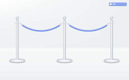 Red Carpet pillar icon symbol. silver pole, Blue Barrier Rope, Event, VIP concept. 3D vector isolated illustration design. Cartoon pastel Minimal style. You can used for mobile app, ux, ui, print ad.のイラスト素材