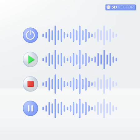 Sound control icon symbols. music button, play or pause video or audio, streaming, multimedia concept. 3D vector isolated illustration design. Cartoon pastel Minimal style. For design ux, ui, print adのイラスト素材