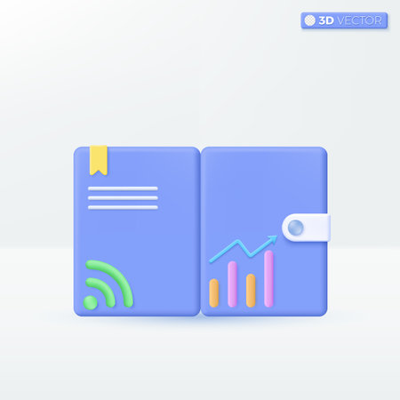 Wallet and wifi with graph icon symbols. payments, online banking, money transfers concept. 3D vector isolated illustration design. Cartoon pastel Minimal style. Used for design ux, ui, print ad.のイラスト素材