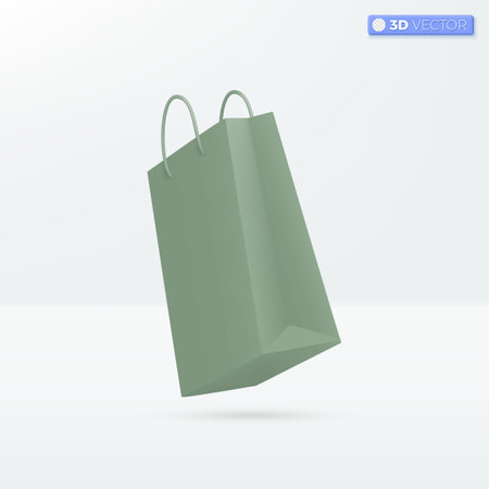 Paper bags icon symbols. Promotion, Discount, Shopping bag, handbag, Sale, Online shopping concept. 3D vector isolated illustration design Cartoon pastel Minimal style. Used design ux, ui, print ad.のイラスト素材