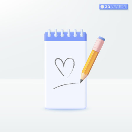 Vertical notebook icon. Journalist writes for newspapers or news websites to be broadcast concept. 3D vector isolated illustration design. Cartoon pastel Minimal style. For design ux, ui, print ad.のイラスト素材