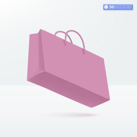 Paper bags icon symbols. Promotion, Discount, Shopping bag, handbag, Sale, Online shopping concept. 3D vector isolated illustration design Cartoon pastel Minimal style. Used design ux, ui, print ad.のイラスト素材