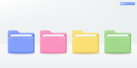Multicolor Folder 3d icon symbol. Information online presentation, comfortable searching, Stored working data, File management concept. 3D vector isolated illustration, Cartoon pastel Minimal style.のイラスト素材