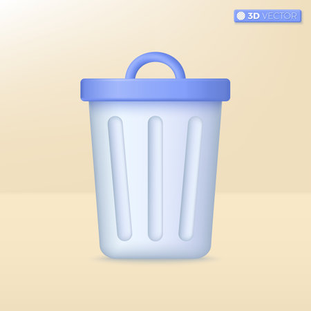 Realistic trash bin icon symbol. garbage or junk, Ecology, environment, Trashcan or dustbin, zero waste, recycling concept. 3D vector isolated illustration design. Cartoon pastel Minimal style.のイラスト素材