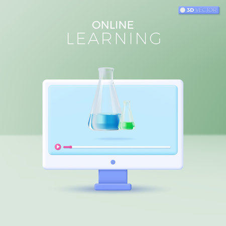 E-learning icon symbols. bioreactor, chemicals, chemistry, research, Online education at home concept. 3D vector isolated illustration design Cartoon pastel Minimal style. For design ux, ui, print ad.のイラスト素材