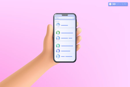3d hand holding mobile phone icon symbol. Realistic smartphone with empty screen, Phone mockup. Editable device mobile template concept. 3D vector isolated illustration, Cartoon pastel Minimal style.のイラスト素材