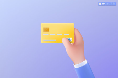 3d hand and credit card icon symbol. debit or credit card, Business card, financial, security card, employee card, Mockup concept. 3D vector isolated illustration, Cartoon pastel Minimal style.のイラスト素材
