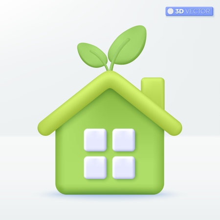 3d  House ecology icon symbol. Trendy Smart Home, Real estate, loan, mortgage, back concept. 3D vector isolated illustration design. 3D vector isolated illustration, Cartoon pastel Minimal style.のイラスト素材