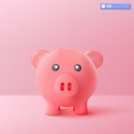 3d piggy bank Icons symbol. Symbol of profit and growth. Stability and security of money storage. Income, Savings, Investment concept. 3D vector isolated illustration, Cartoon pastel Minimal style.のイラスト素材