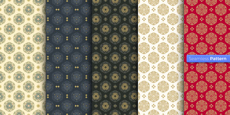 Chinese Japanese style geometric pattern. colors background. contemporary art. symmetric. minimal style. For wallpaper, wrapper, textiles, fabric, clothes, souvenirs, surface. Seamless pattern vector.のイラスト素材