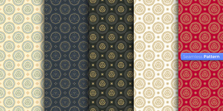 Chinese Japanese style geometric pattern. colors background. contemporary art. symmetric. minimal style. For wallpaper, wrapper, textiles, fabric, clothes, souvenirs, surface. Seamless pattern vector.のイラスト素材