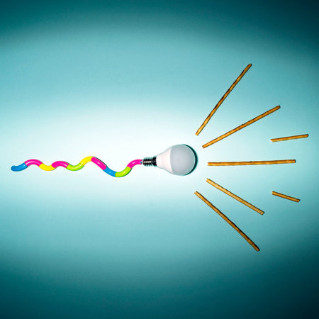 A creative composition of a light bulb and rays of light, a minimalistic concept, a stylized...