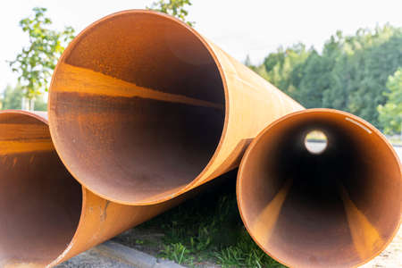 Large diameter pipes, Large rusty metal pipes.の写真素材