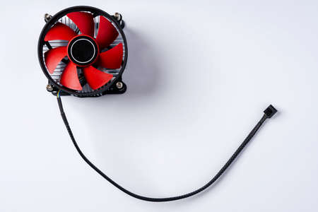 Computer cooler, top view shot of computer CPU cooler on a white backgroundの写真素材