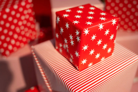 Gift wrapping, Beautiful Red Holiday Gift Boxes with a Gift for Christmas