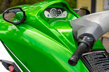 handlebar of a jet ski. the cockpit of a hydrocycle, riding a jet ski