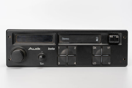 old vintage car radio on a white background