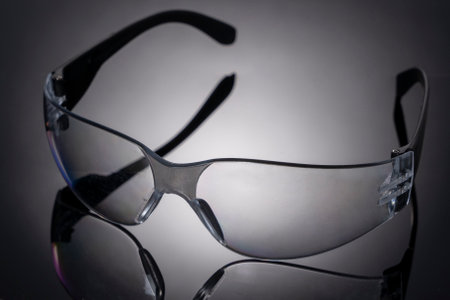 safety glasses. Black Plastic protective work glasses.の写真素材