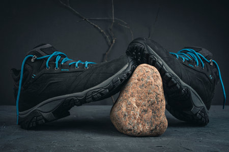mens sports hiking boots. Leather shoes for active people.の写真素材