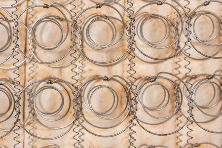 close-up of an old spring mattress. structure of the spring mattress.の写真素材
