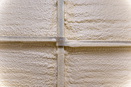 Close-up of the walls of the building insulated with polyurethane foamの写真素材
