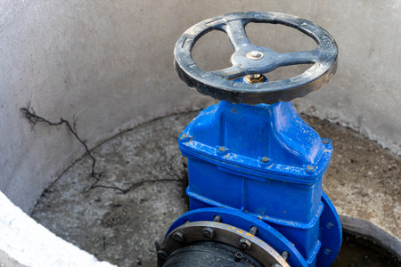 A valve or valve in a valve concrete well of an underground sewerの写真素材