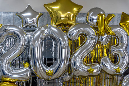 2023 inflatable numerals in gold and silver