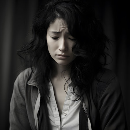 portrait of a sad upset Asian womanの素材
