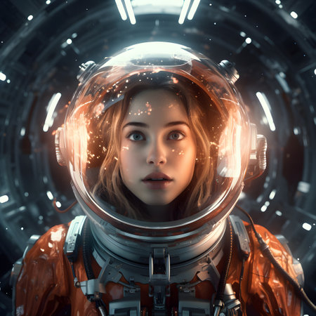 attractive girl in a space helmet with a visor. the concept of space travelの素材