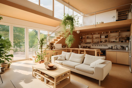 the interior of a modern eco-friendly private houseの素材