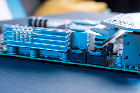modern powerful and fast motherboard with connectors for HDMI and USB