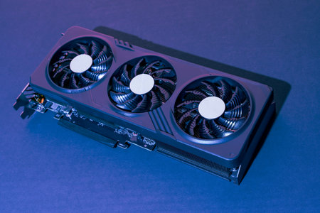 modern powerful gaming graphics card for a computer with three fans