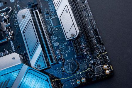 modern powerful and fast motherboard with connectors for HDMI and USB