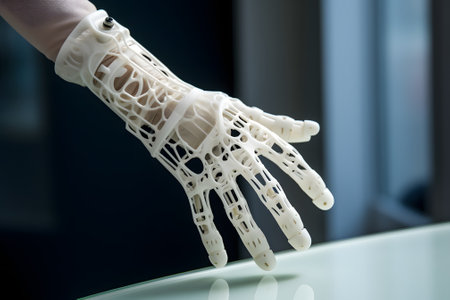 bionic prosthesis. an artificial human hand created using 3D printing and artificial intelligence. high technology. artificial parts of the human body. technologies of the future.の素材