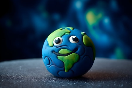 cartoon planet earth with eyes and a smile. Charming and cute planet Earth with eyes. International Mother Earth Day. earth with happy faceの素材