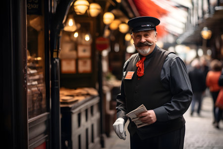 the postman on the city street. Postwoman courier with package. friendly smiling postman with a parcel. High quality photoの素材