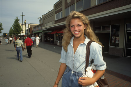 Happy Shopper. Young Woman with Full Hands returns from Successful Shopping Spreeの素材