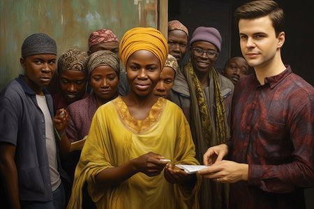 A group of African Americans in national dress at a meeting with government officialsの素材