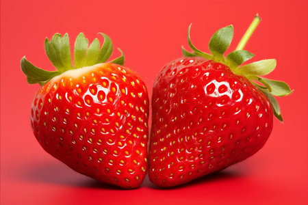 Ripe Strawberries on Yellow Background - High Quality Image for Food and Health Publicationsの素材