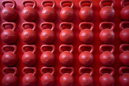 I apologize for the oversight. Heres the corrected JSON format for the title. title. Athletic Weights Pattern on Red Background - Fitness Concept for Exercise and Trainingの素材