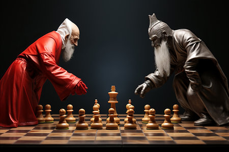 Two elderly seniors playing chessの素材