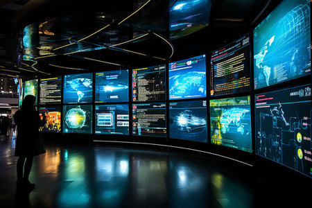 Stock Exchange Monitors Display Quotes During Economic Downturn, Showing Sharp Drop in Stock Pricesの素材