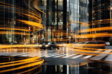 an intersection with pedestrian crossings in New York and carsの素材