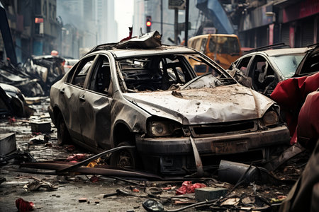 Horrific Collision Involving Multiple Cars Causes Chaos and Gridlock on Busy City Streetの素材