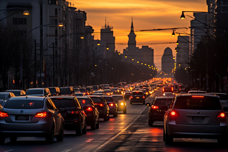 Hustle and Bustle. Traffic Jam at a Busy City Intersection during Peak Rush Hourの素材