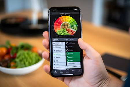 using a smartphone app to track calories. the concept of diet management and maintaining a healthy lifestyleの素材