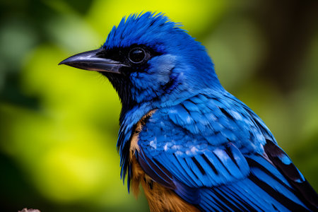 The mountain blue flycatcher (cyornis) is a small bird species thriving in diverse habitats across continents, known for its distinctive blue plumage and melodious songs.の素材