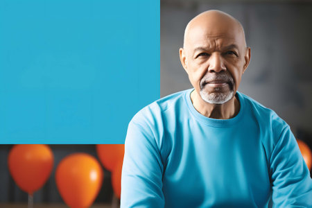 Close-up portrait of an adult with copy space, raising awareness for parkinson's disease in April. Empathetic image supporting those affected by the disease.の素材