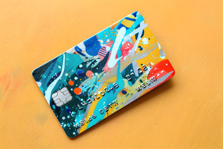 The image features an elegantly designed credit card with customization options, perfect for visualizing your dreams and accumulating towards your financial goals.の素材