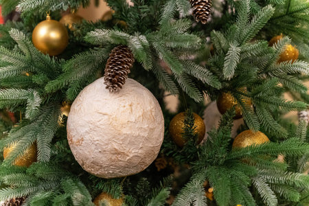 Christmas ball. An egg hanging from a Christmas tree decoration.の写真素材